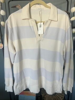 Z Supply women's Cream and Lavender V-Neck Stripe sweatshirt size small